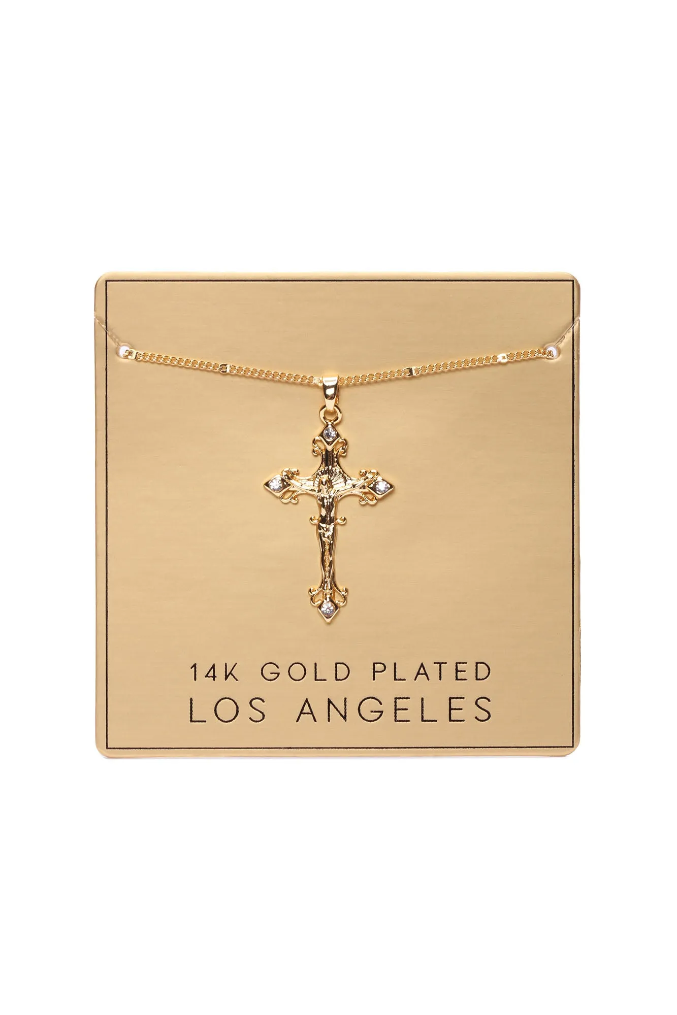 14K Gold Plated Cross Necklace - Gold