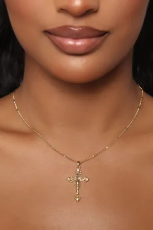 14K Gold Plated Cross Necklace - Gold