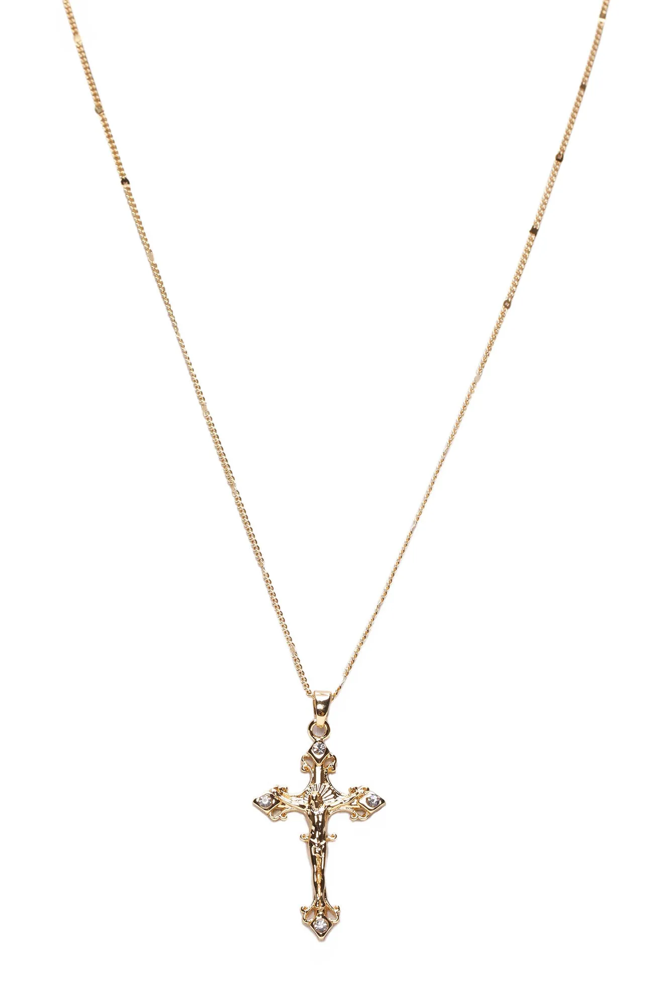 14K Gold Plated Cross Necklace - Gold