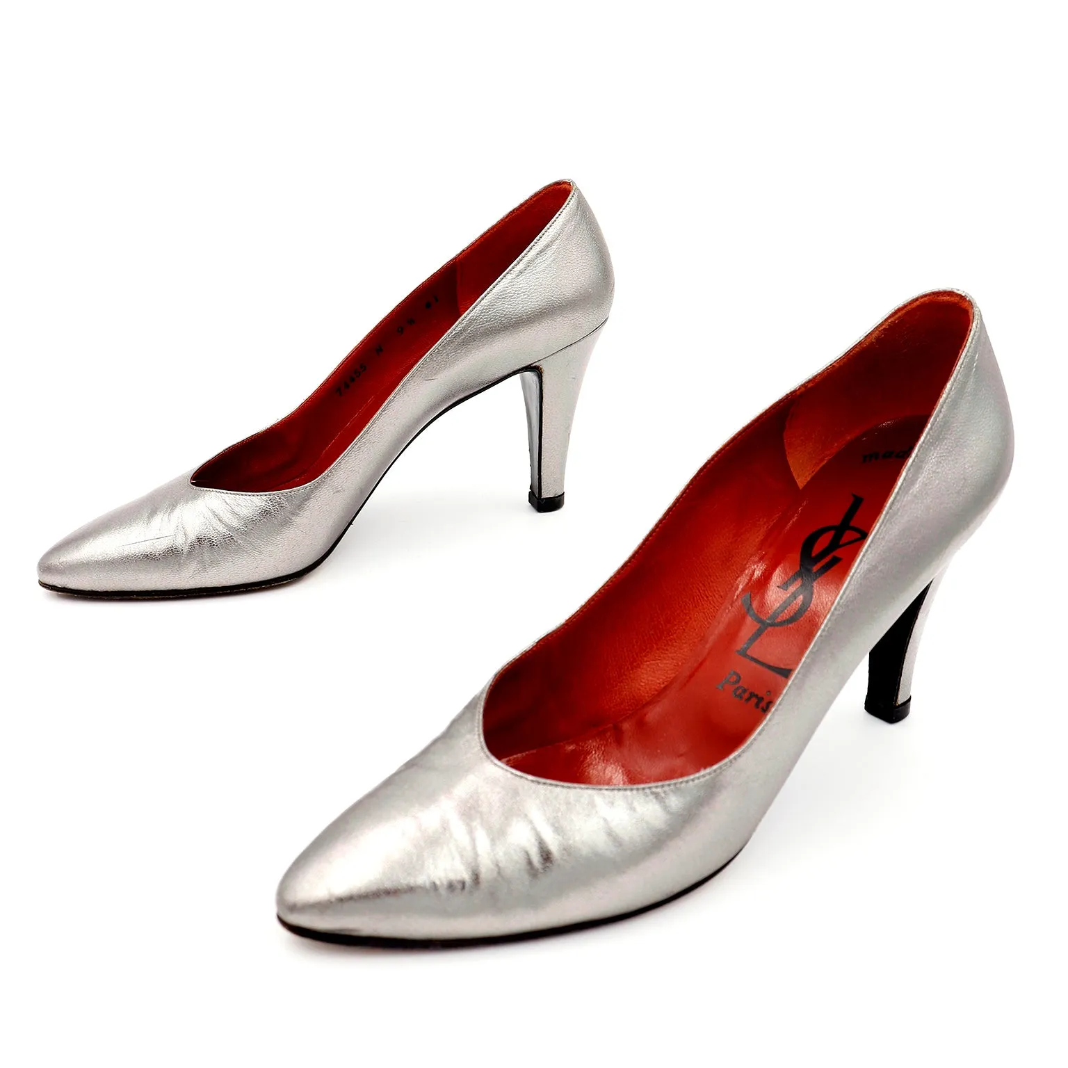 1980s Yves Saint Laurent Vintage Silver Bronze Metallic Leather Shoes