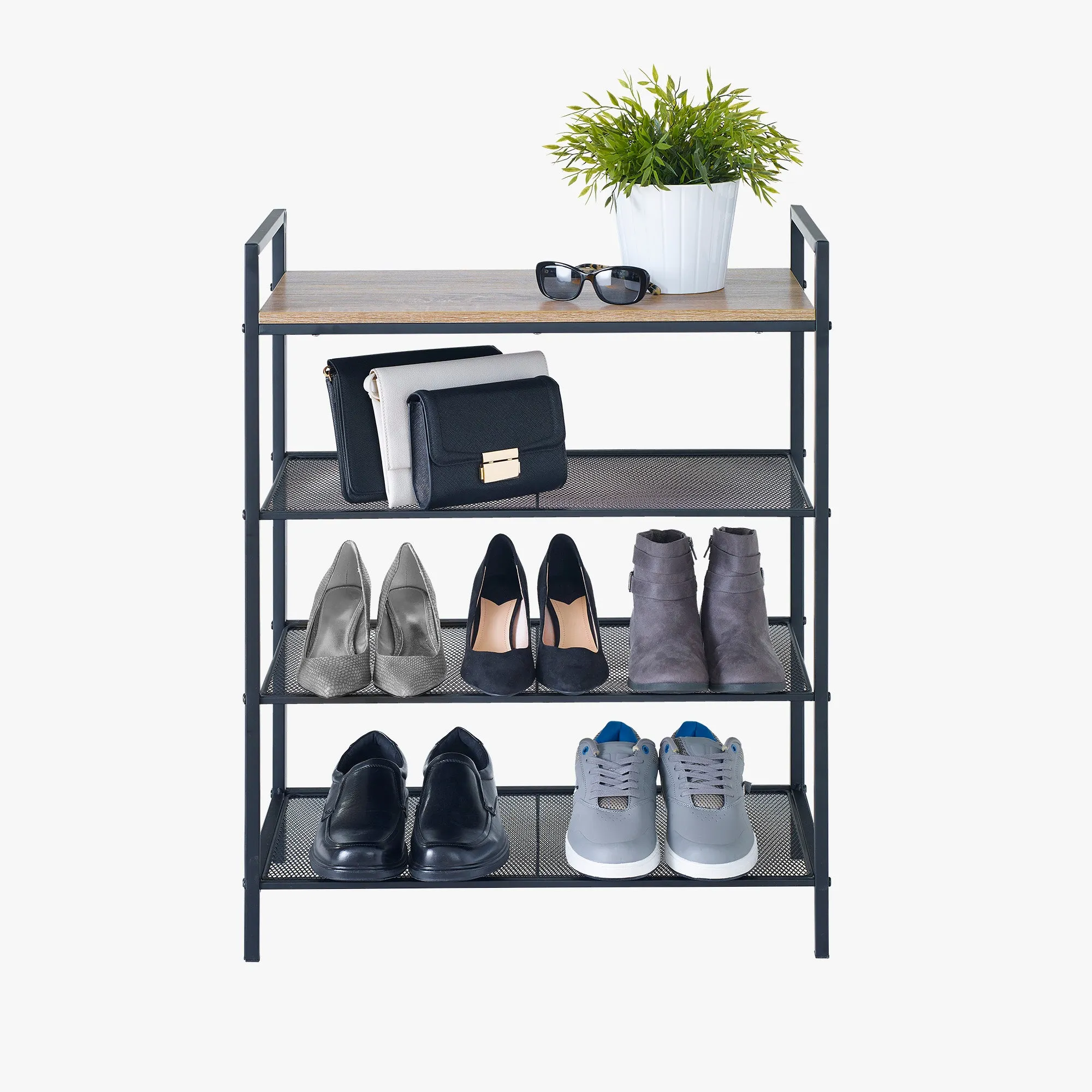 4-Tier Shelf Storage with Wood Grain Top