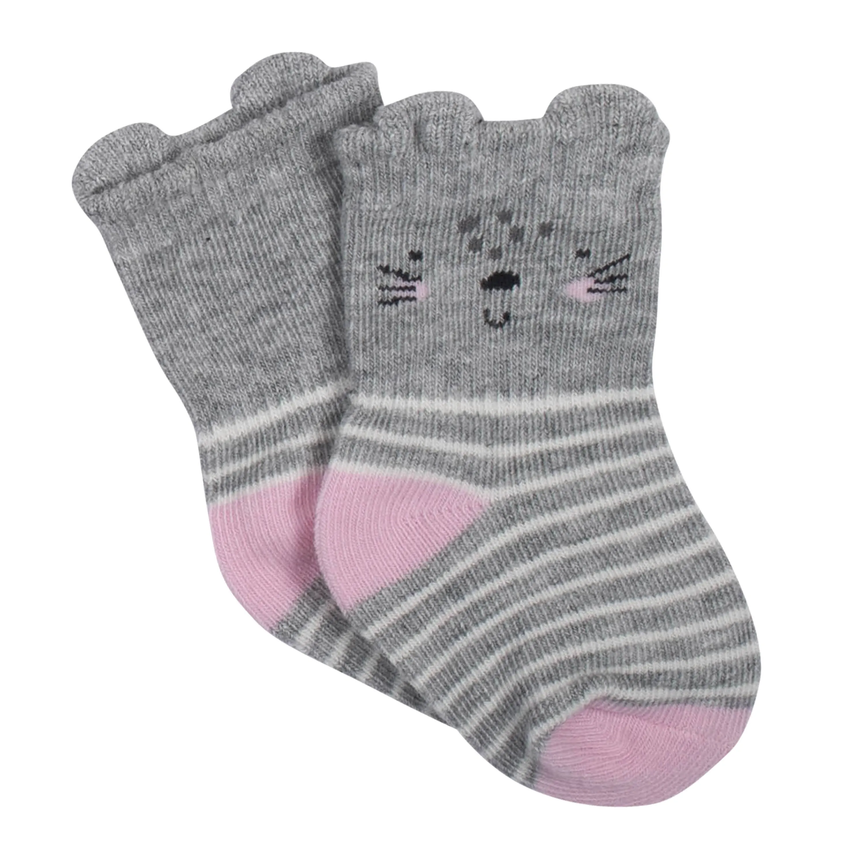 6-Pack Baby Girls Kitty Jersey Crew Wiggle Proof® Socks