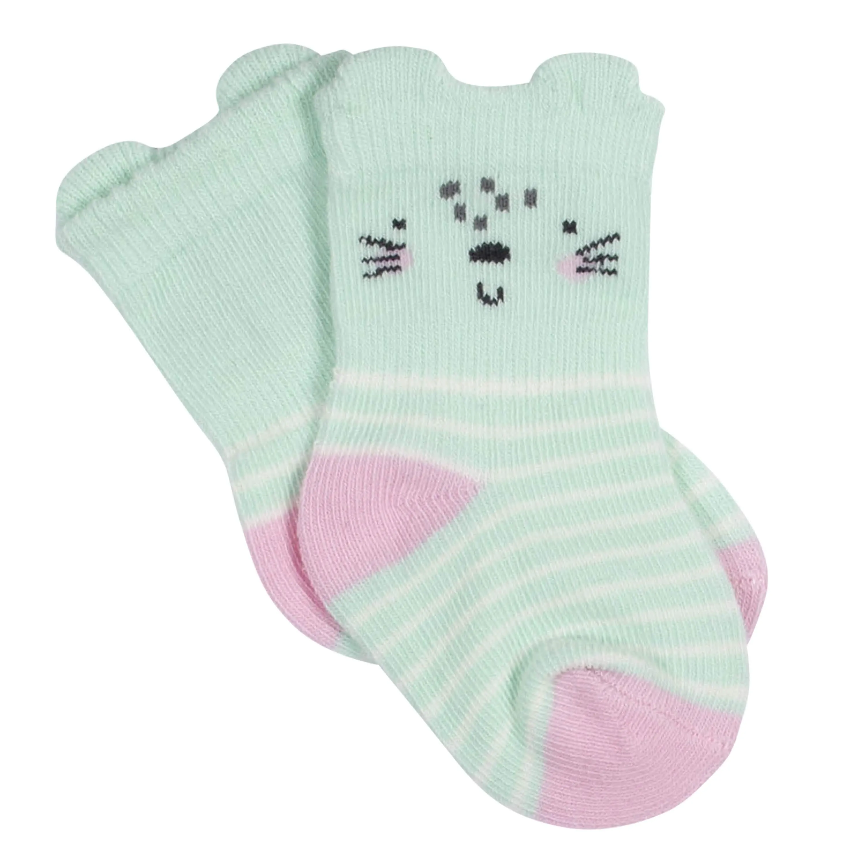 6-Pack Baby Girls Kitty Jersey Crew Wiggle Proof® Socks