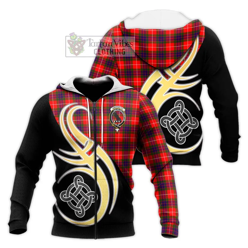 Abernethy Tartan Knitted Hoodie with Family Crest and Celtic Symbol Style