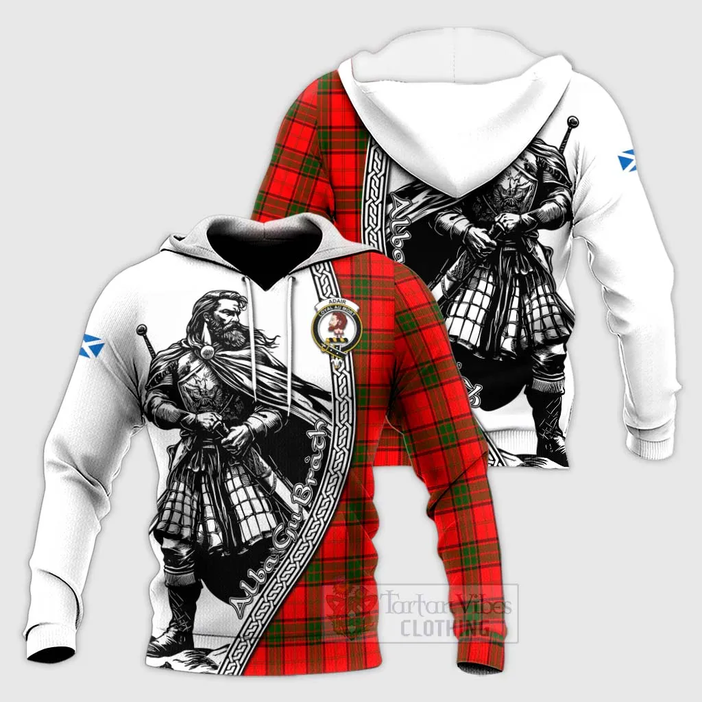 Adair Tartan Clan Crest Knitted Hoodie with Highlander Warrior Celtic Style