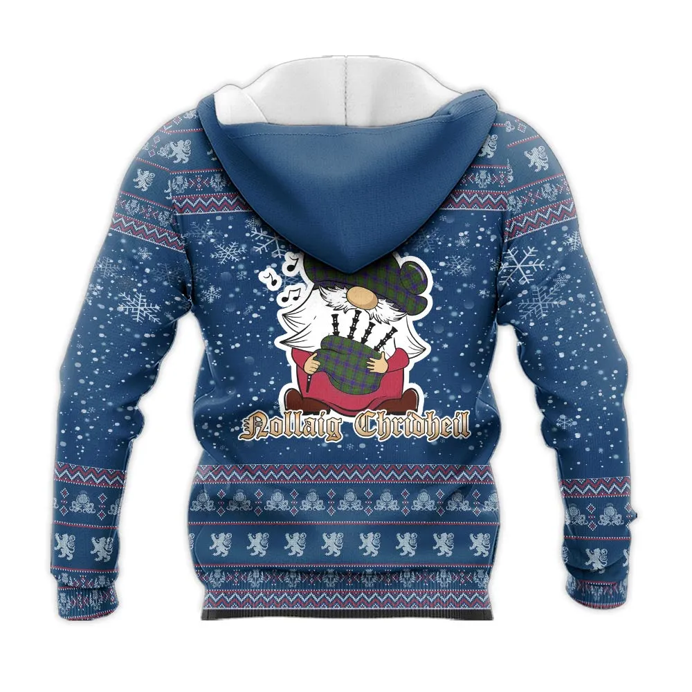 Adam Clan Christmas Knitted Hoodie with Funny Gnome Playing Bagpipes