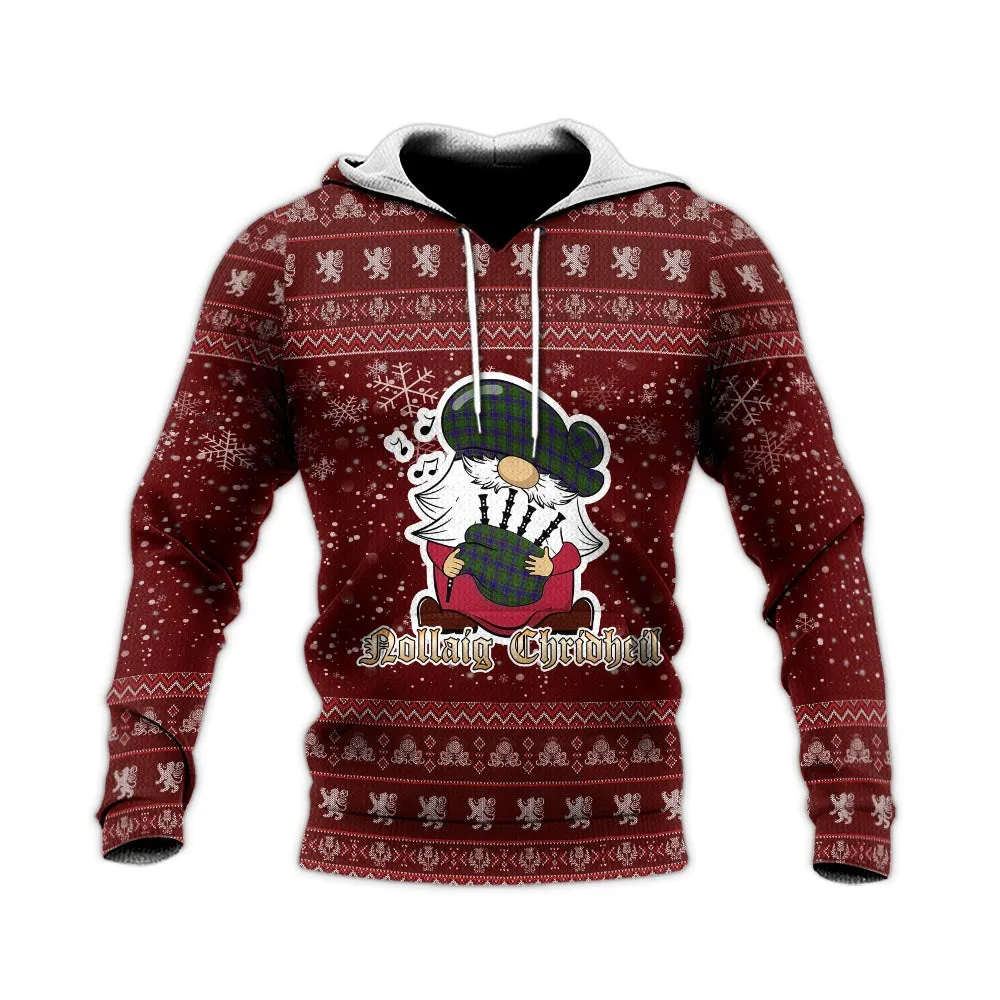 Adam Clan Christmas Knitted Hoodie with Funny Gnome Playing Bagpipes