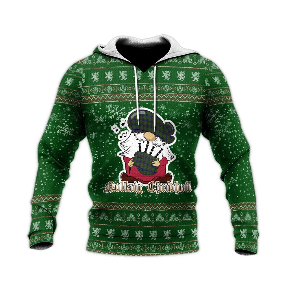 Adam Clan Christmas Knitted Hoodie with Funny Gnome Playing Bagpipes