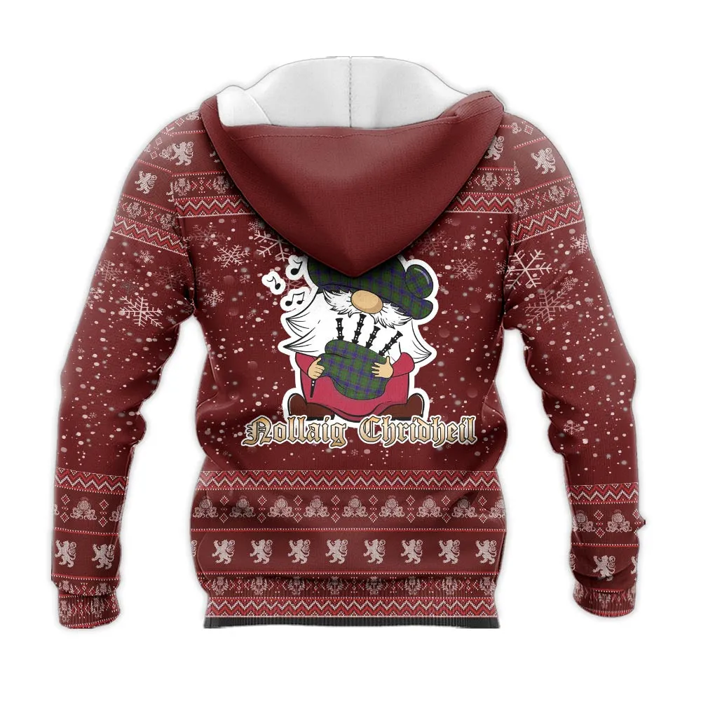 Adam Clan Christmas Knitted Hoodie with Funny Gnome Playing Bagpipes