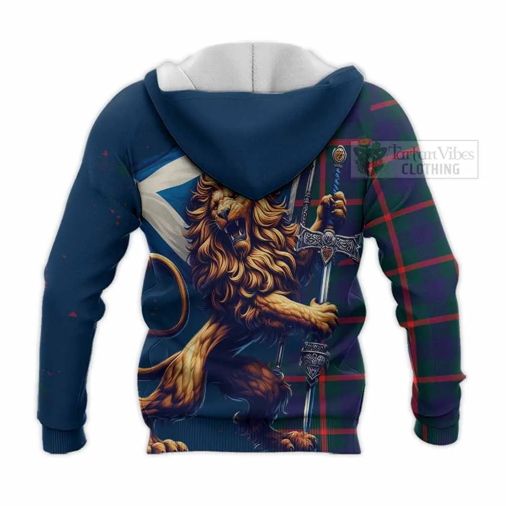 Agnew Tartan Family Crest Knitted Hoodie with Scottish Majestic Lion