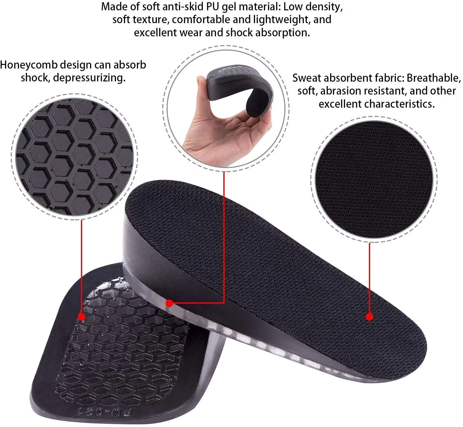 Ailaka 1 Pair Gel Height Increase Insoles