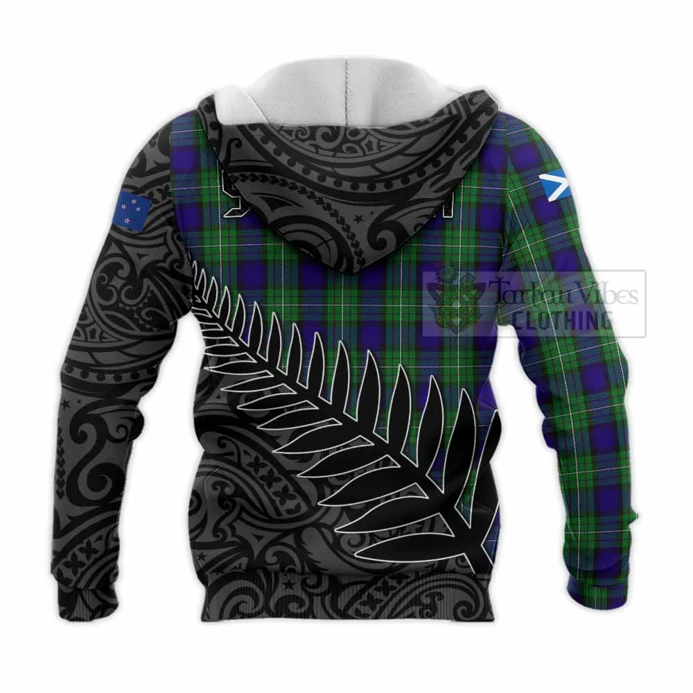 Alexander Crest Tartan Knitted Hoodie with New Zealand Silver Fern Half Style