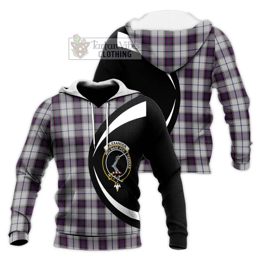 Alexander of Menstry Dress Tartan Knitted Hoodie with Family Crest Circle Style