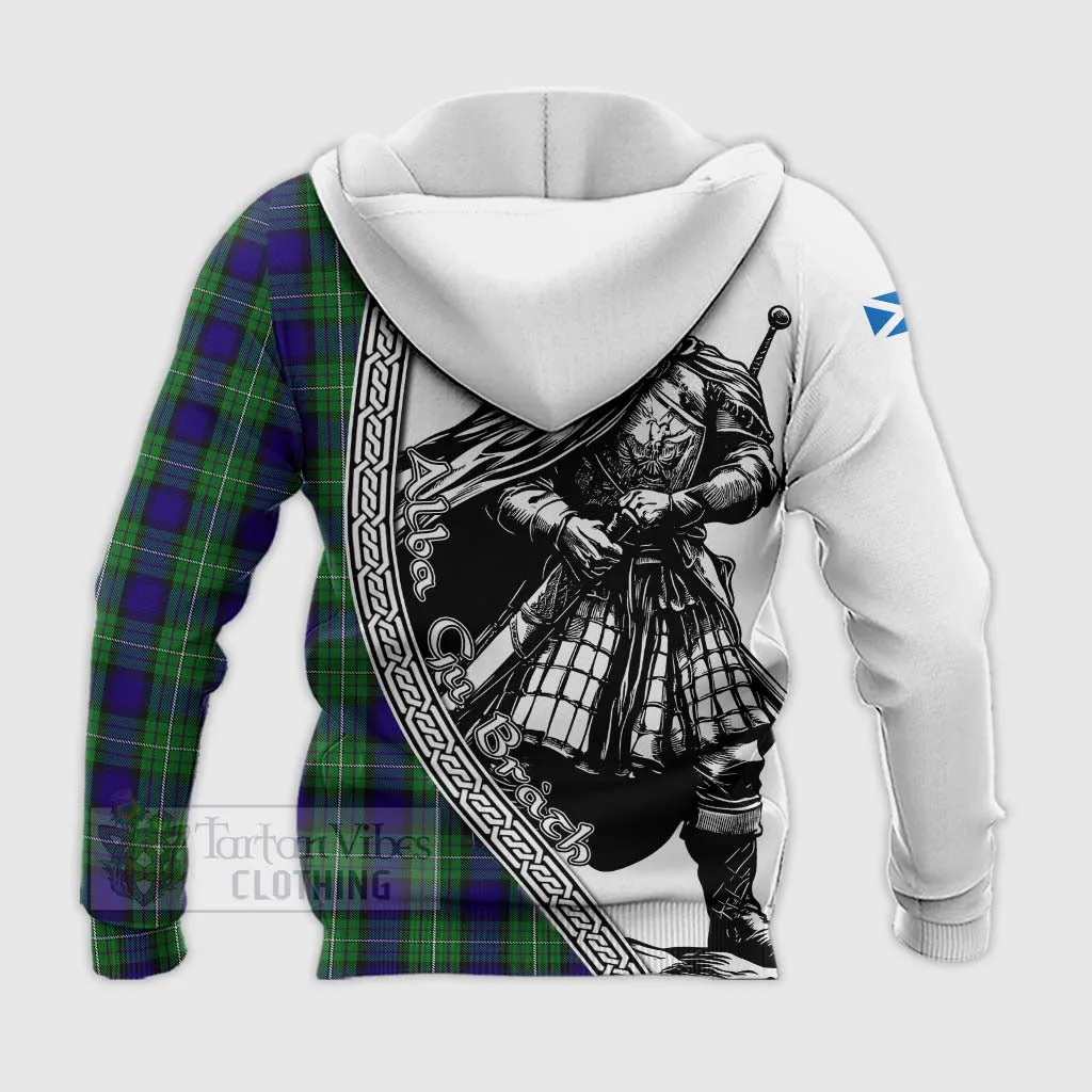 Alexander Tartan Clan Crest Knitted Hoodie with Highlander Warrior Celtic Style