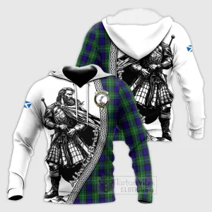 Alexander Tartan Clan Crest Knitted Hoodie with Highlander Warrior Celtic Style