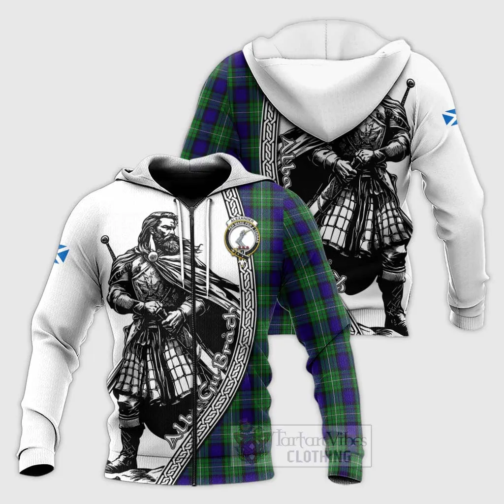 Alexander Tartan Clan Crest Knitted Hoodie with Highlander Warrior Celtic Style