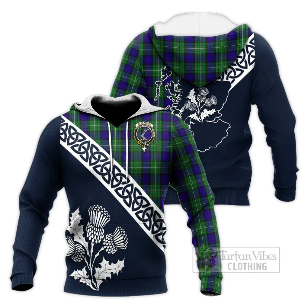 Alexander Tartan Knitted Hoodie Featuring Thistle and Scotland Map