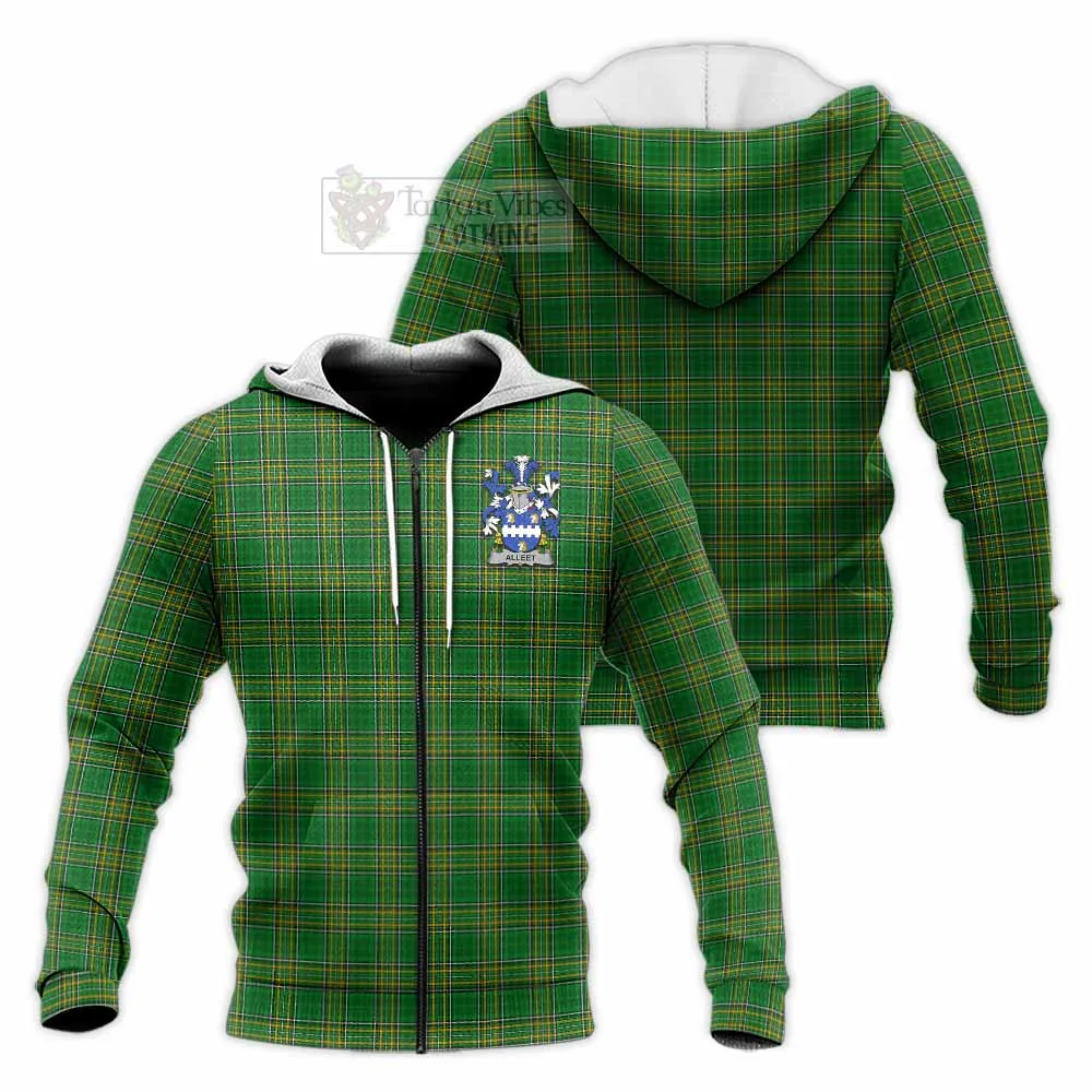 Alleet Irish Clan Tartan Knitted Hoodie with Coat of Arms