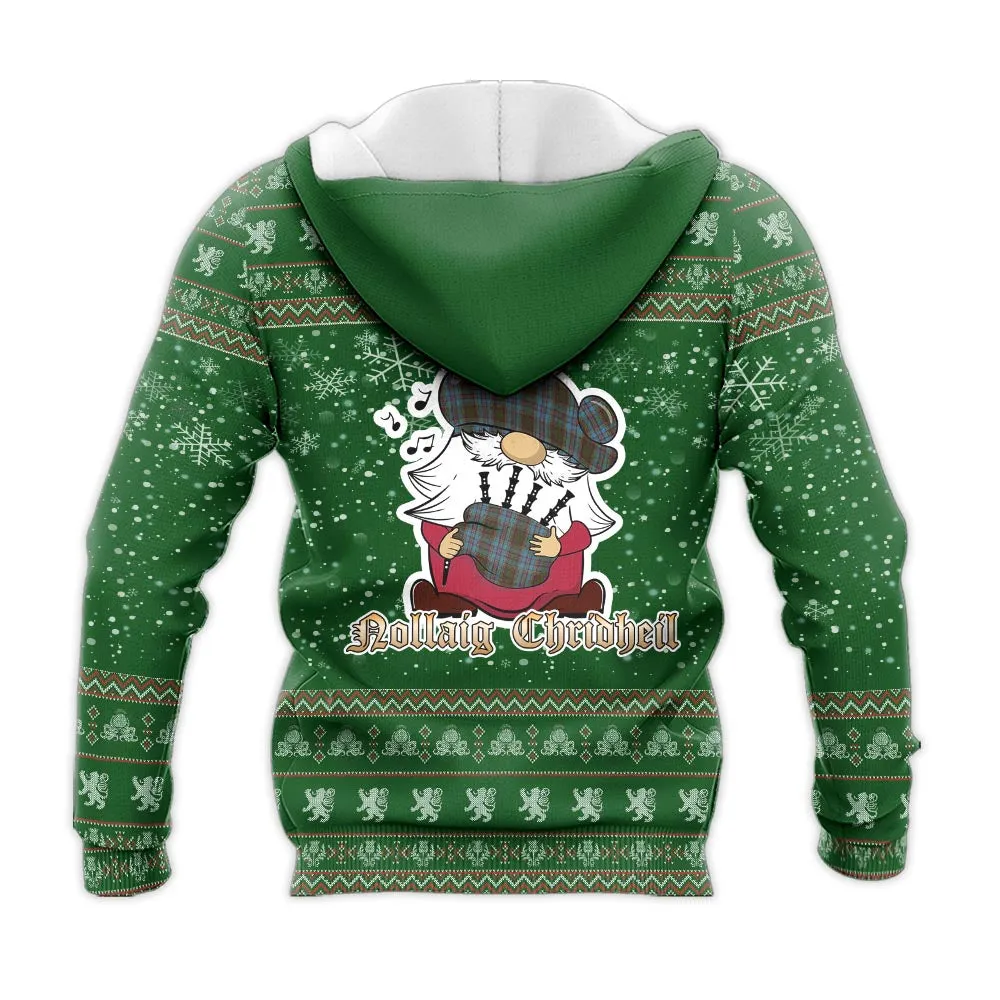 Anderson Clan Christmas Knitted Hoodie with Funny Gnome Playing Bagpipes