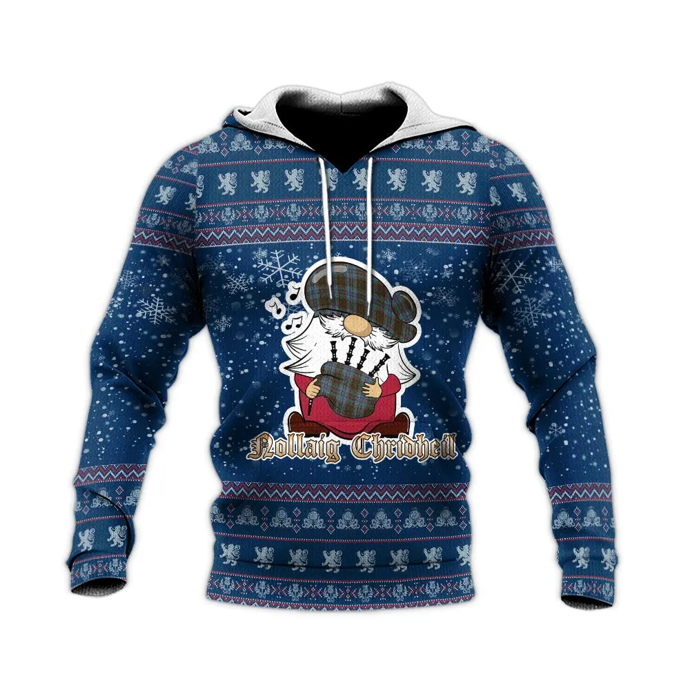 Anderson Clan Christmas Knitted Hoodie with Funny Gnome Playing Bagpipes