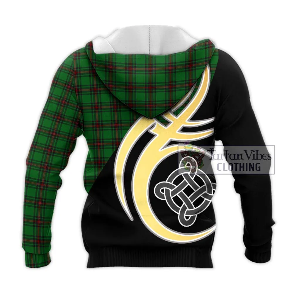 Anstruther Tartan Knitted Hoodie with Family Crest and Celtic Symbol Style