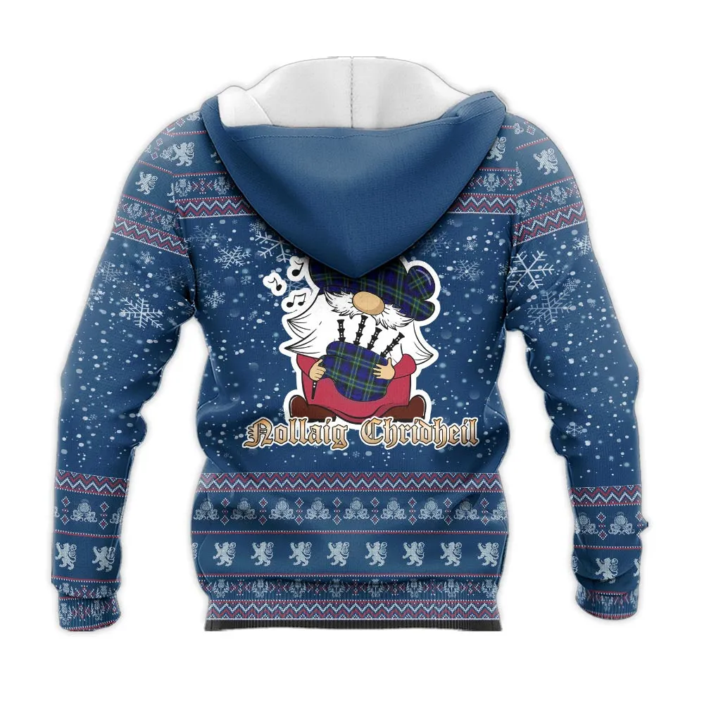 Arbuthnot Modern Clan Christmas Knitted Hoodie with Funny Gnome Playing Bagpipes