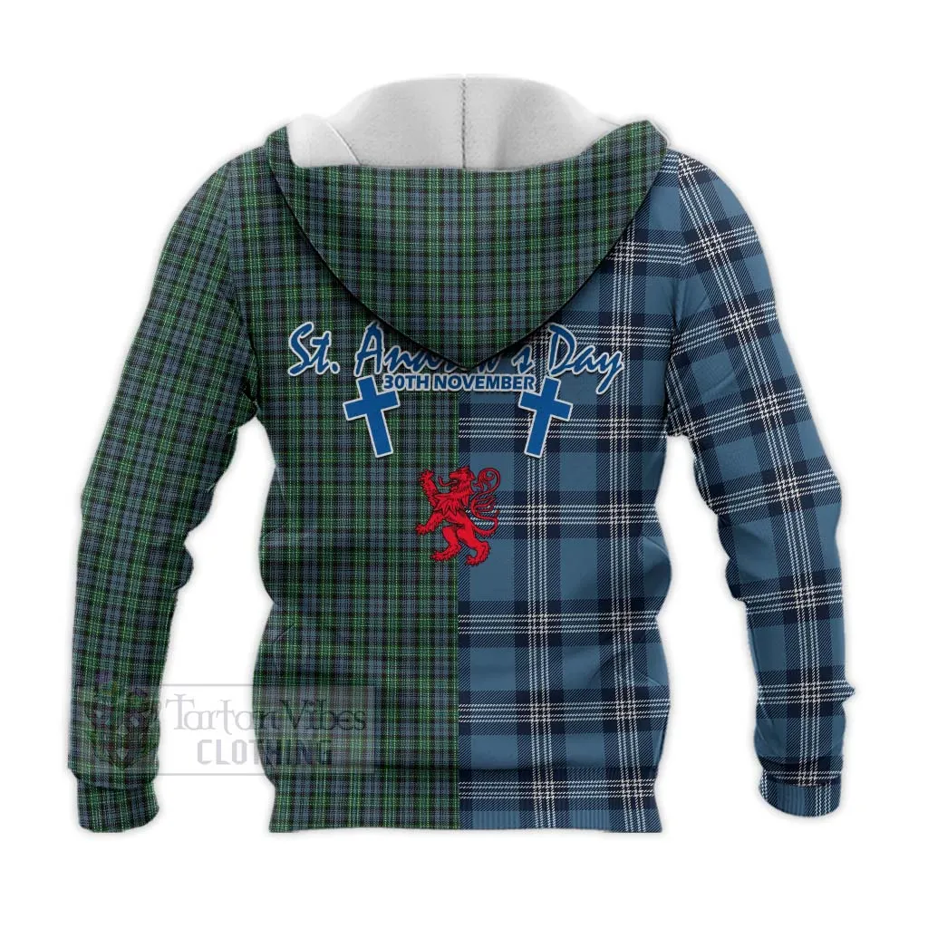 Arbuthnot Tartan Knitted Hoodie Happy St. Andrew's Day Half Tartan Style