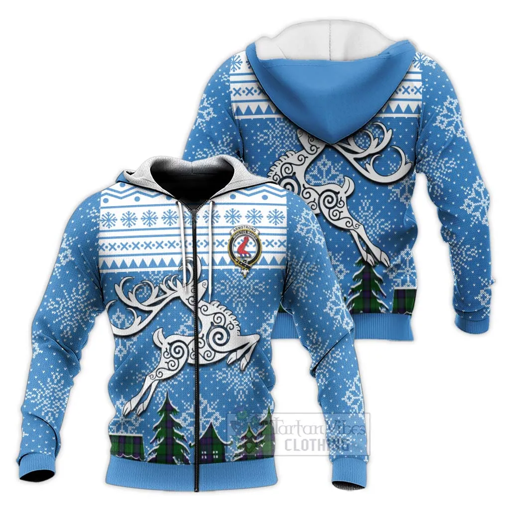 Armstrong Clan Christmas Knitted Hoodie Celtic Reindeer Style