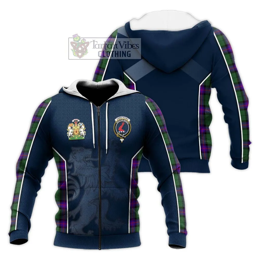 Armstrong Modern Tartan Knitted Hoodie with Family Crest and Lion Rampant Vibes Sport Style