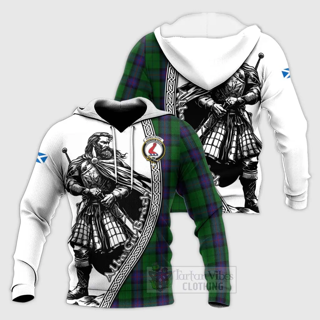 Armstrong Tartan Clan Crest Knitted Hoodie with Highlander Warrior Celtic Style