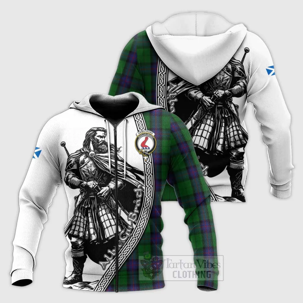 Armstrong Tartan Clan Crest Knitted Hoodie with Highlander Warrior Celtic Style