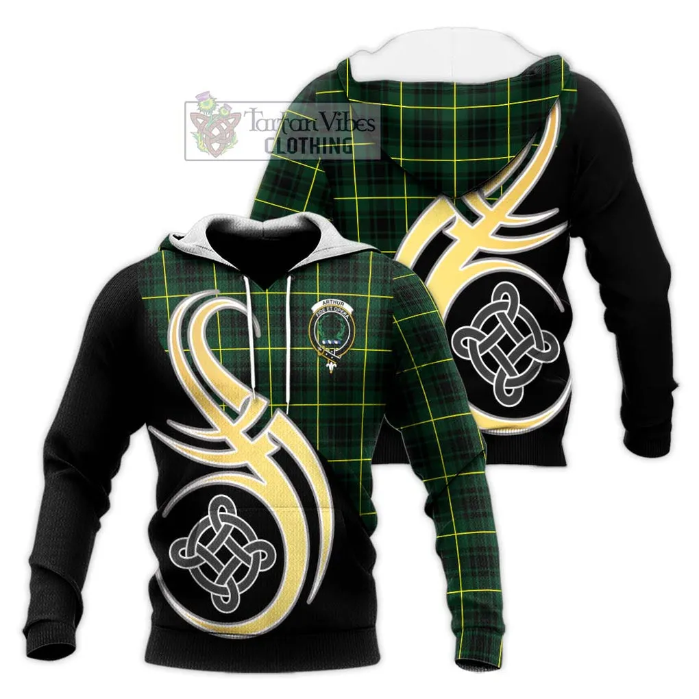 Arthur Modern Tartan Knitted Hoodie with Family Crest and Celtic Symbol Style