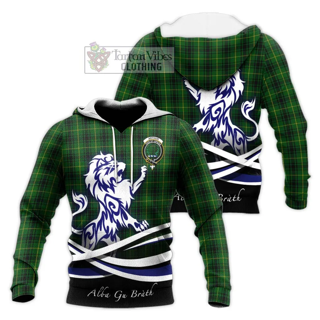 Arthur Tartan Knitted Hoodie with Alba Gu Brath Regal Lion Emblem