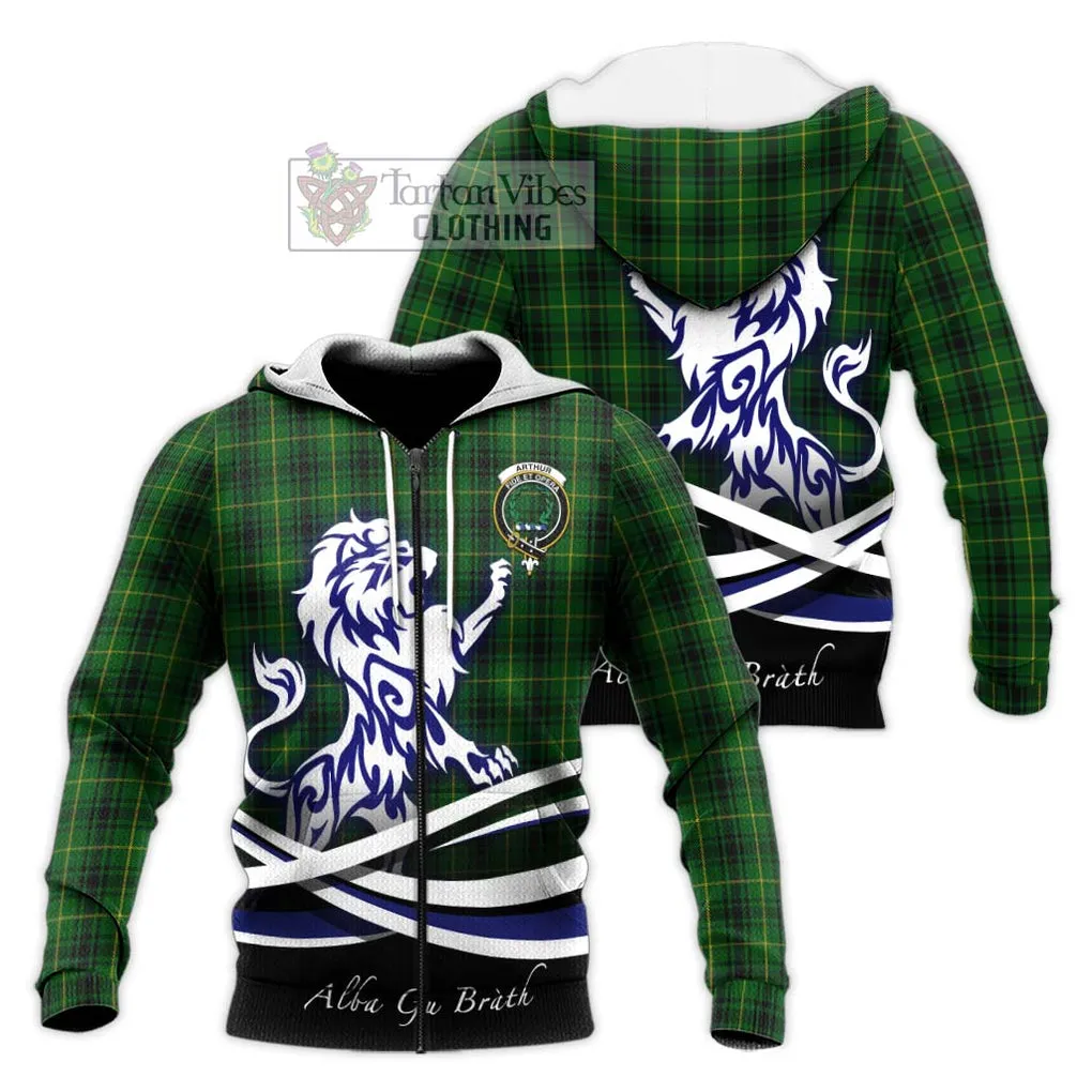 Arthur Tartan Knitted Hoodie with Alba Gu Brath Regal Lion Emblem