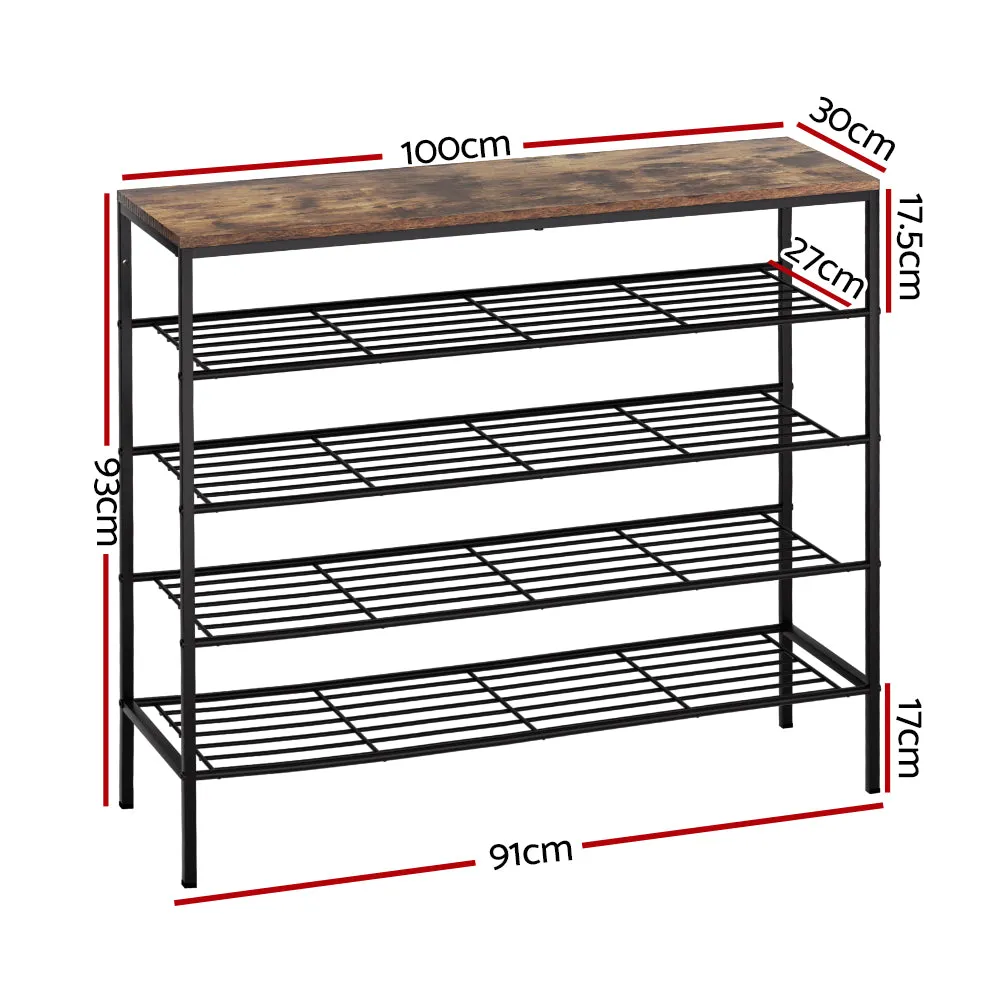 Artiss Shoe Rack 25 Pairs 5-tier Shoe Storage Organiser Shelf Metal frame Walnut