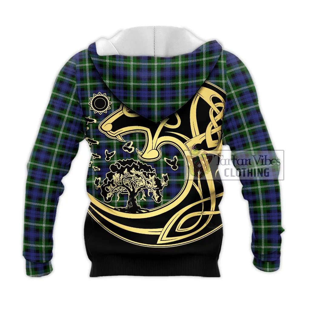 Baillie (Bailey) Tartan Knitted Hoodie with Family Crest Celtic Wolf Style