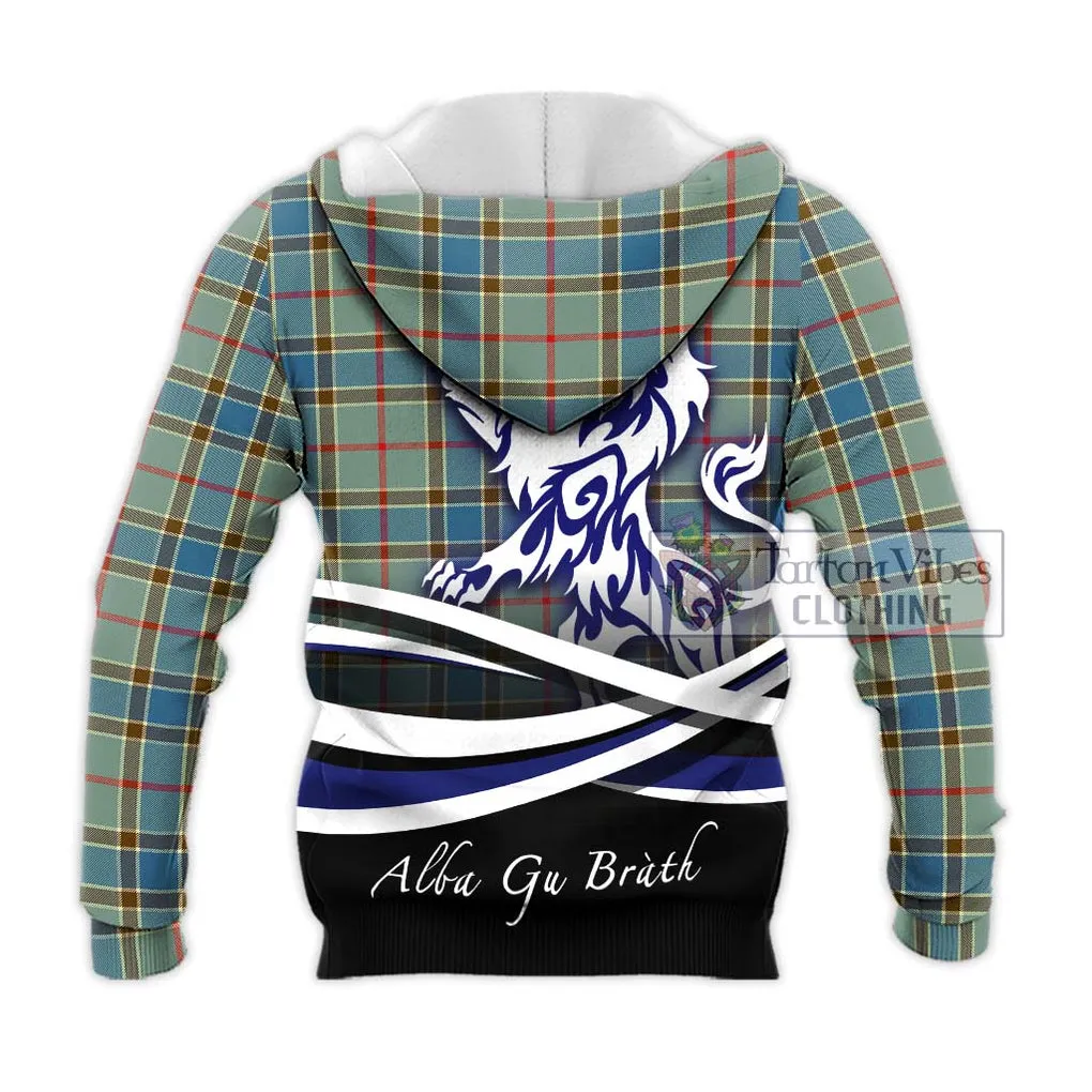 Balfour Blue Tartan Knitted Hoodie with Alba Gu Brath Regal Lion Emblem