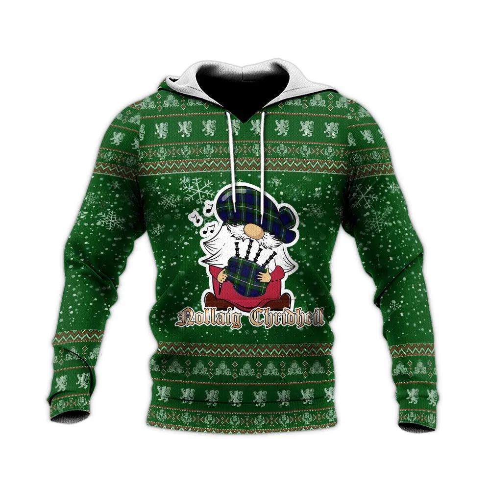 Bannerman Clan Christmas Knitted Hoodie with Funny Gnome Playing Bagpipes