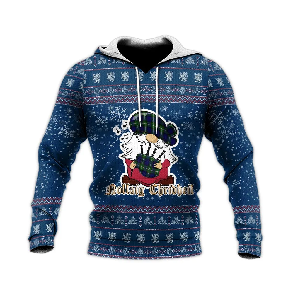 Bannerman Clan Christmas Knitted Hoodie with Funny Gnome Playing Bagpipes