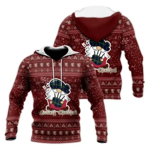 Bannerman Clan Christmas Knitted Hoodie with Funny Gnome Playing Bagpipes