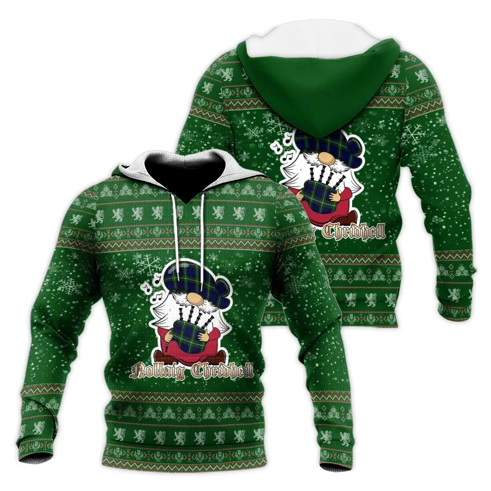 Bannerman Clan Christmas Knitted Hoodie with Funny Gnome Playing Bagpipes