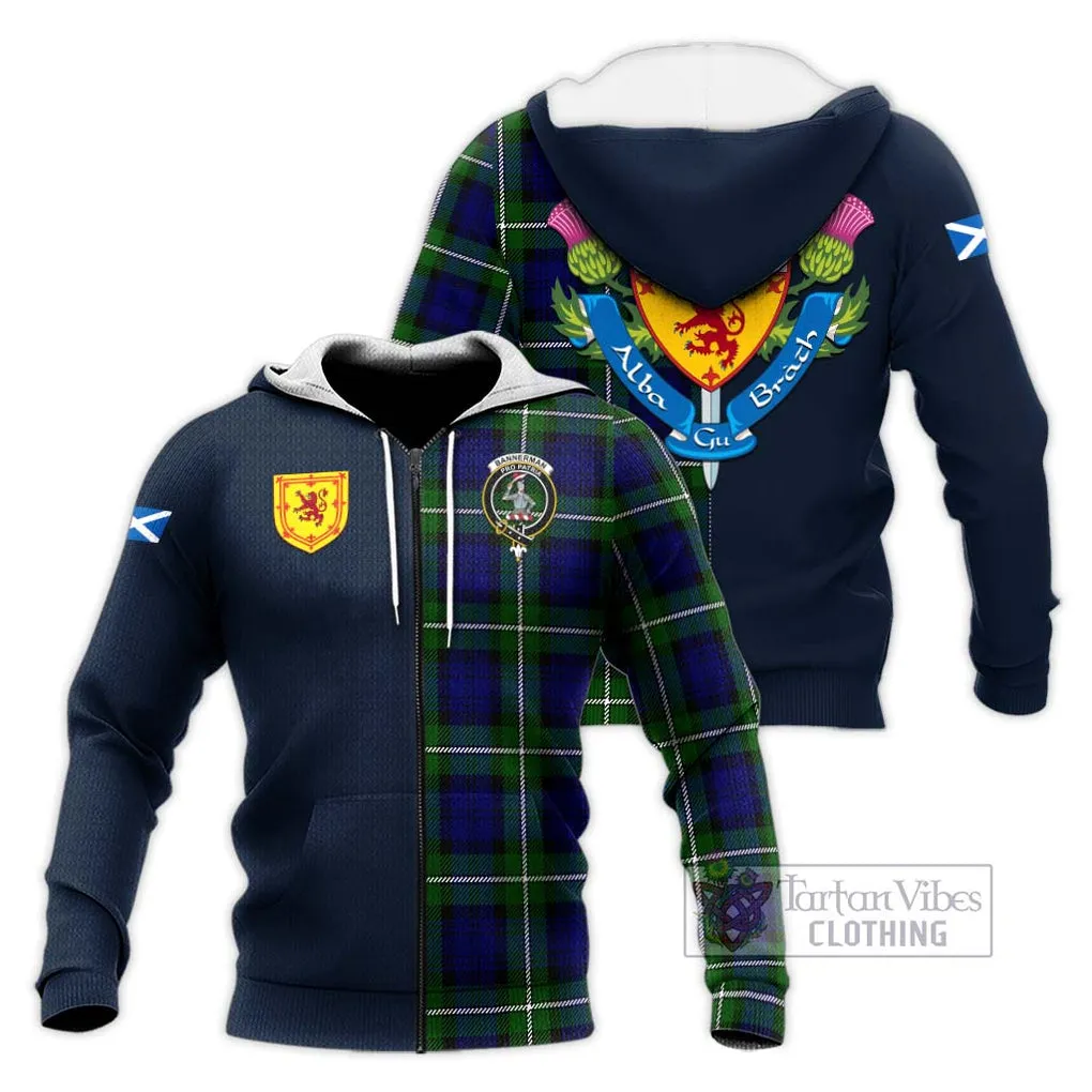 Bannerman Tartan Knitted Hoodie Alba with Scottish Lion Royal Arm Half Style