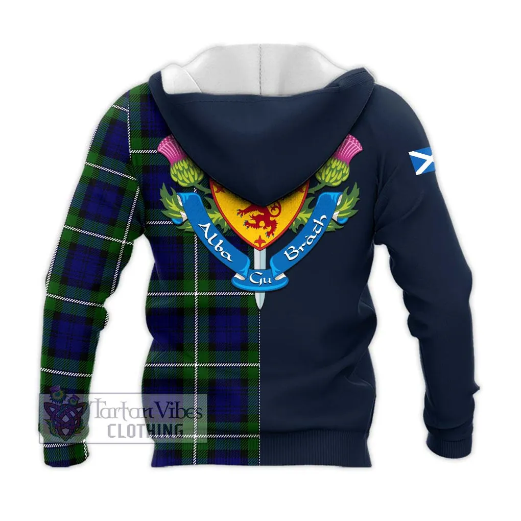 Bannerman Tartan Knitted Hoodie Alba with Scottish Lion Royal Arm Half Style