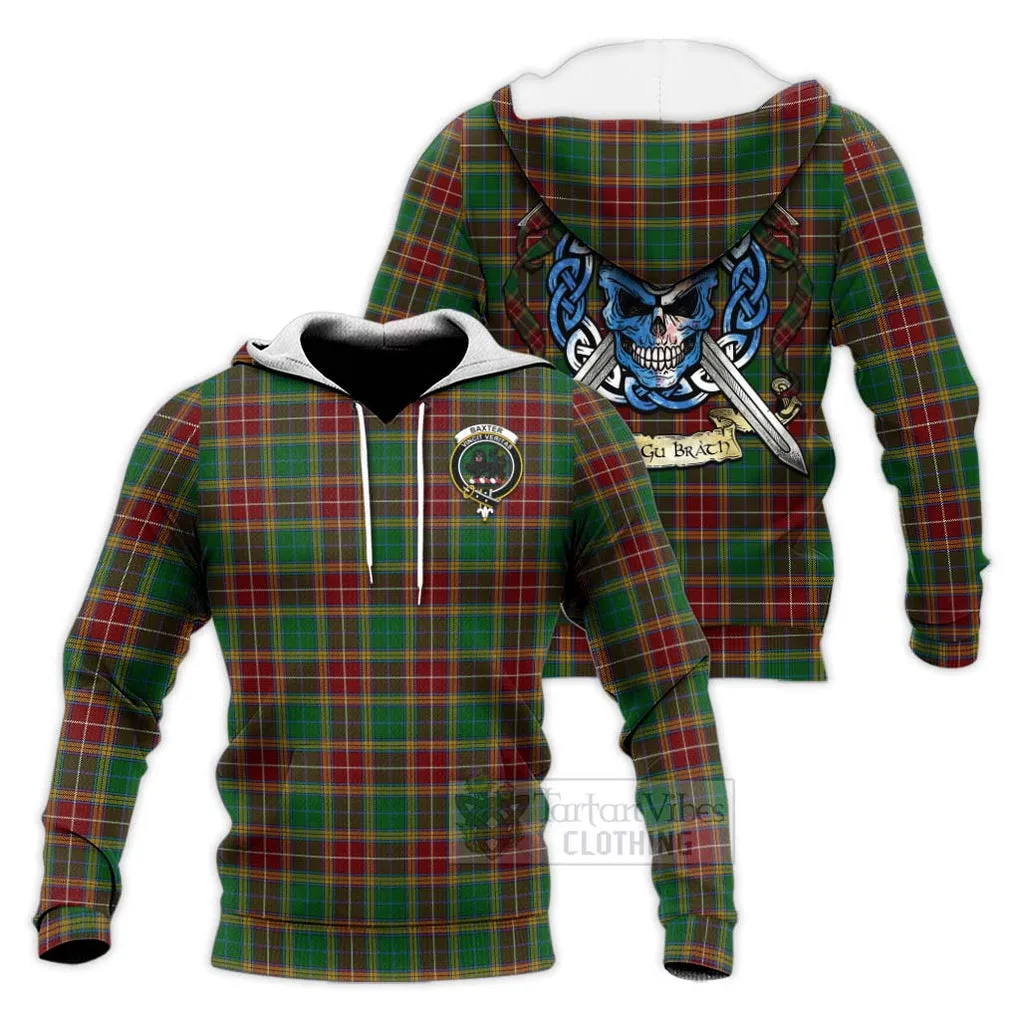 Baxter Tartan Knitted Hoodie with Family Crest Celtic Skull Style