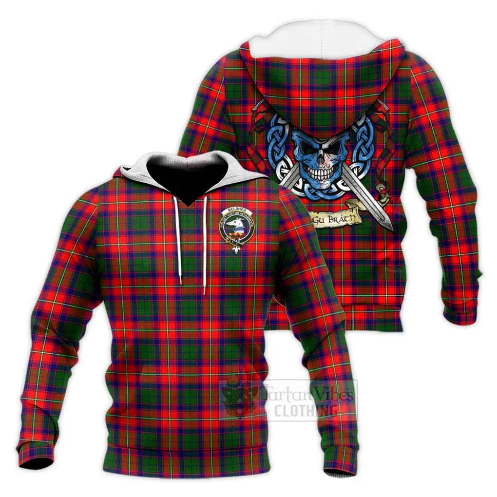 Belshes (Belsches) Tartan Knitted Hoodie with Family Crest Celtic Skull Style