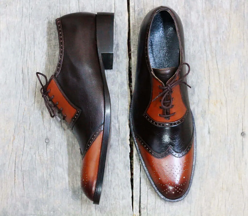 Bespoke Brown Brown Leather Wing Tip Shoes for Men