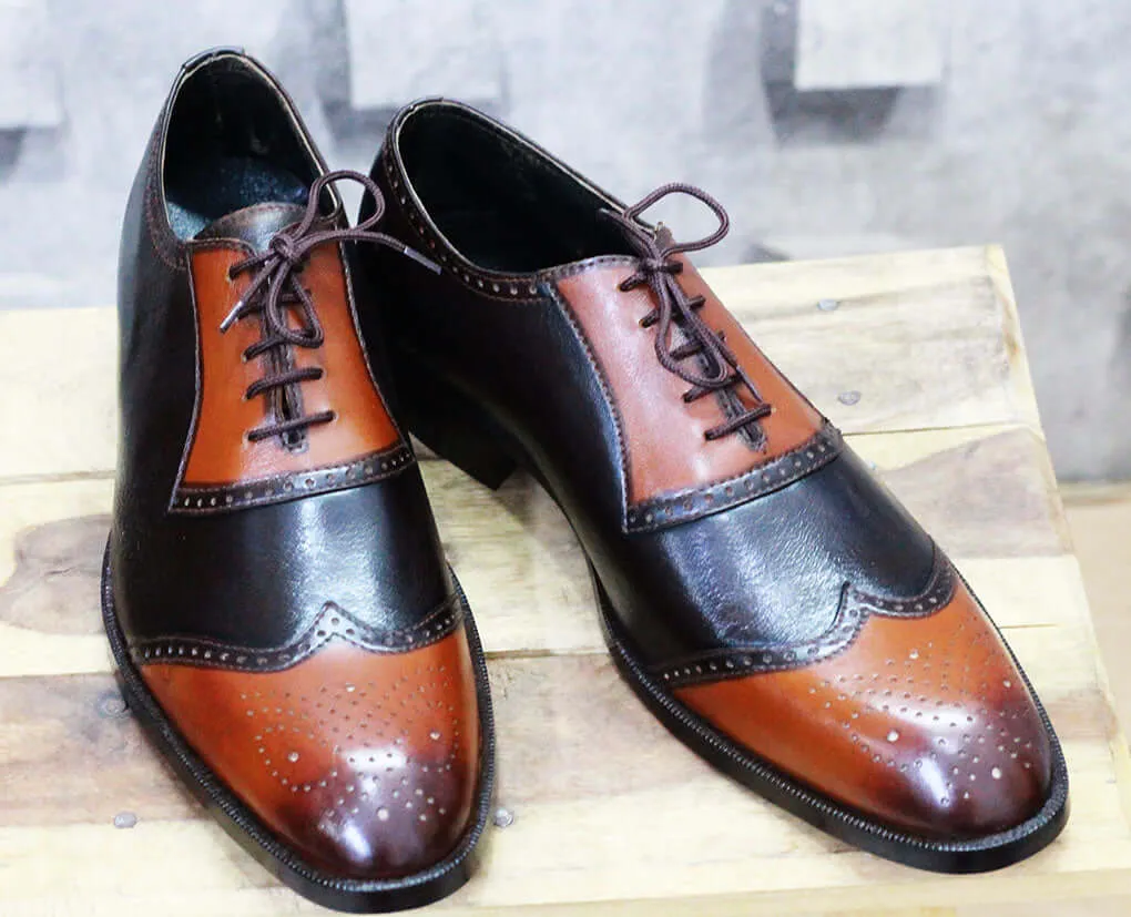 Bespoke Brown Brown Leather Wing Tip Shoes for Men