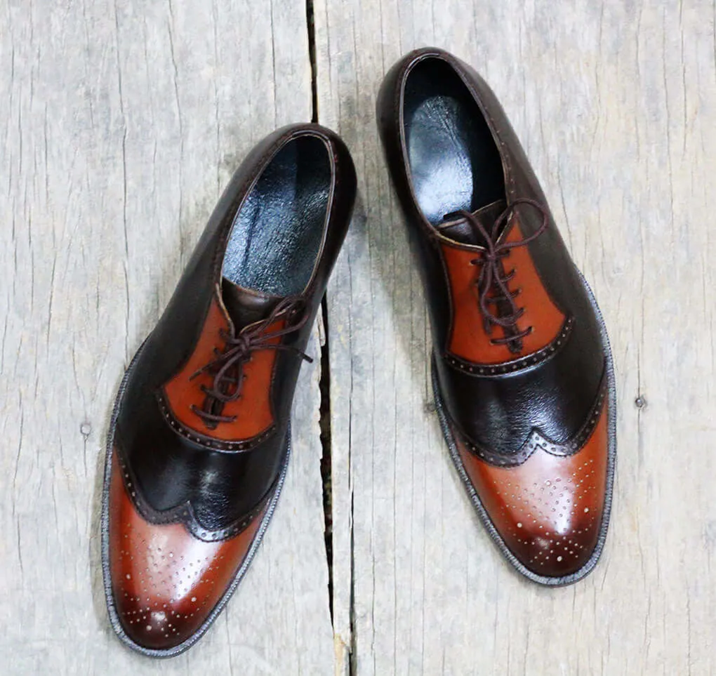 Bespoke Brown Brown Leather Wing Tip Shoes for Men