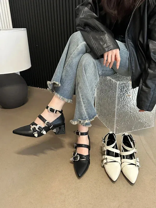 binfenxie  -  Female Shoes Slippers Casual Med Pointed Toe 2024 Luxury Basic Mary Janes Cross-tied Square heel Fabric Strange Style Rubber Syn