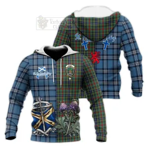 Bisset Tartan Knitted Hoodie Happy St. Andrew's Day Half Tartan Style